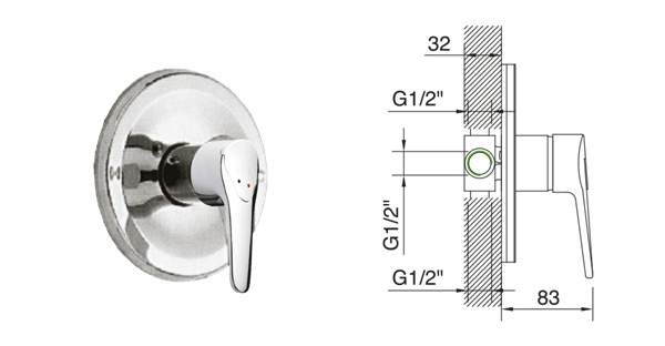 Imagen de Ducha embutir monocomando 40 mm Golf