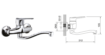 Imagen de Monocomando Pared Salida Baja 15 mm Golf