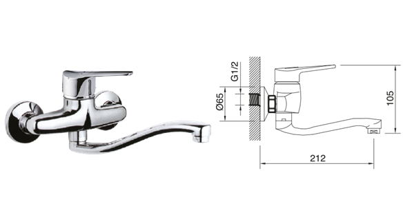 Imagen de Monocomando Pared Salida Baja 15 mm Golf