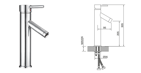Imagen de Monocomando Lavatorio Alto 40 Vector