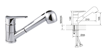 Imagen de Monocomando cocina mesa con extensible Golf